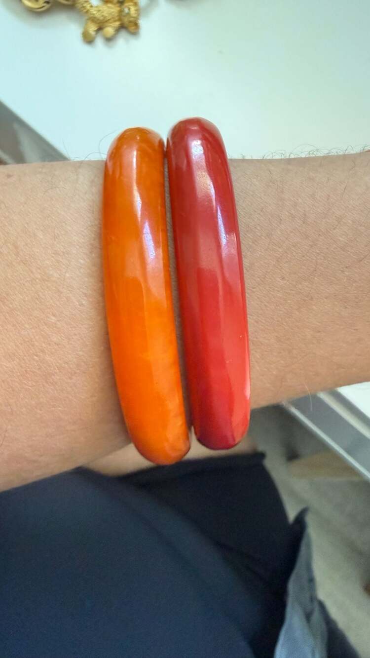 Vintage Bakelite Bangle Bracelet Set, Red and Orange